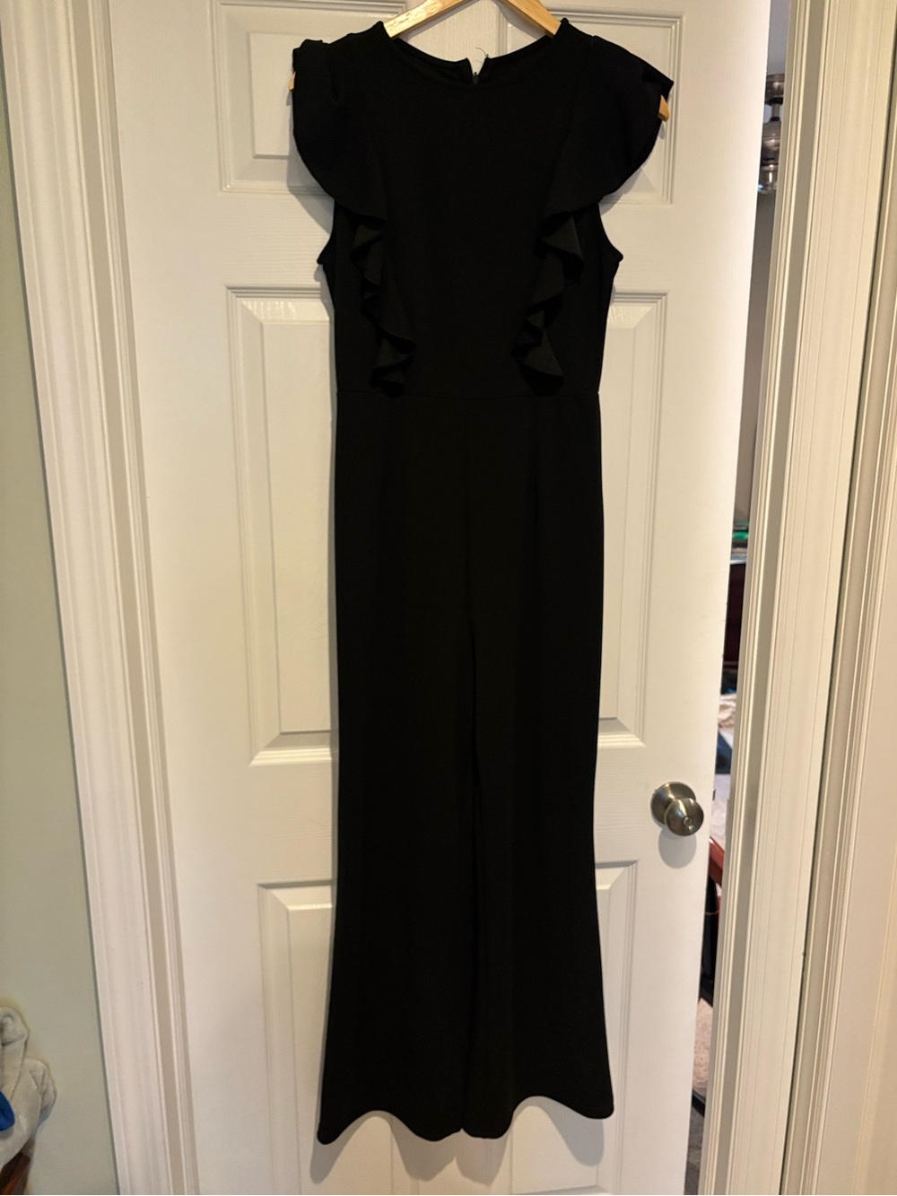 Black Wide-Leg Jumpsuit with Ruffle Shoulders